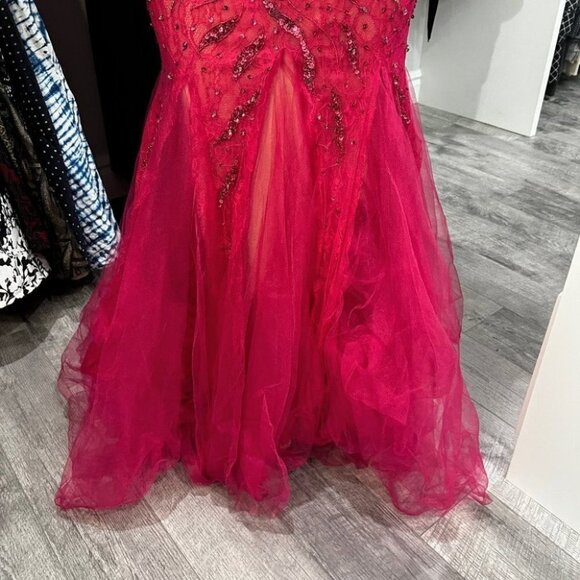 NWT Mac Duggal Red Pink Mermaid Formal Gown $798 - Picture 5 of 13